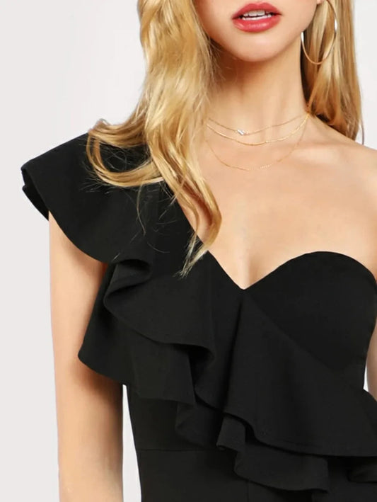 Ruffle Accent Single Shoulder Bustier Jumpsuit Periwinkley Shop