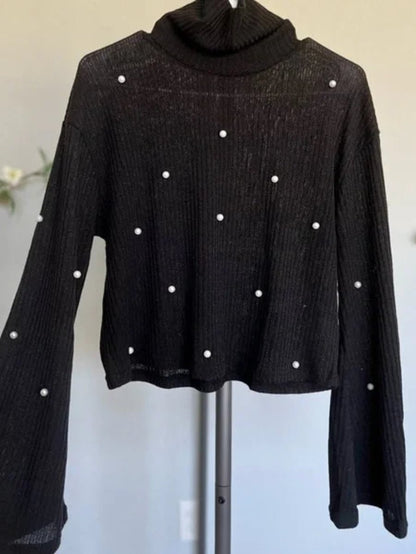 Unity Pearl Beaded Lettuce Edge Rib-knit Tee and Pencil Skirt Set Periwinkley Shop