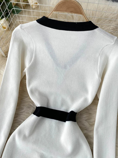 gold button detail contrast trim pencil dress Periwinkley Shop