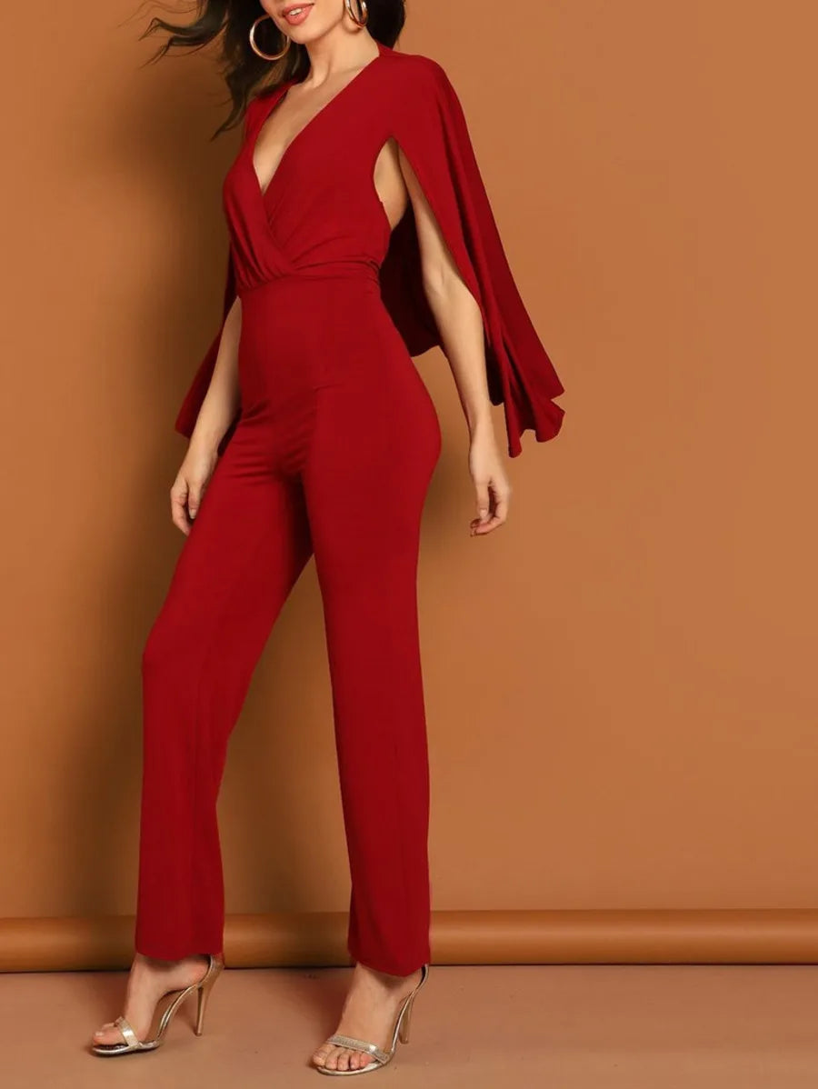 surplice neck straight leg cape jumpsuit Periwinkley Shop