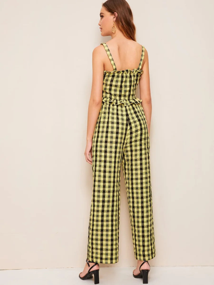 Frilled Button Front Top and Wide Leg Pants Set Periwinkley Shop