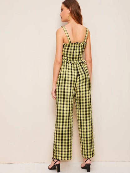 Frilled Button Front Top and Wide Leg Pants Set Periwinkley Shop