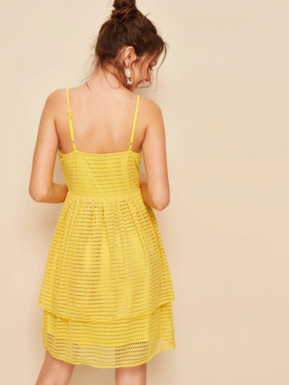 Solid Fishnet Mesh Layered Hem Slip Dress Periwinkley Shop