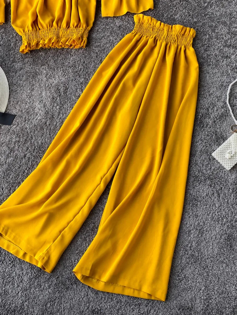 Off Shoulder Top And Wide Leg Pants Set Periwinkley Shop