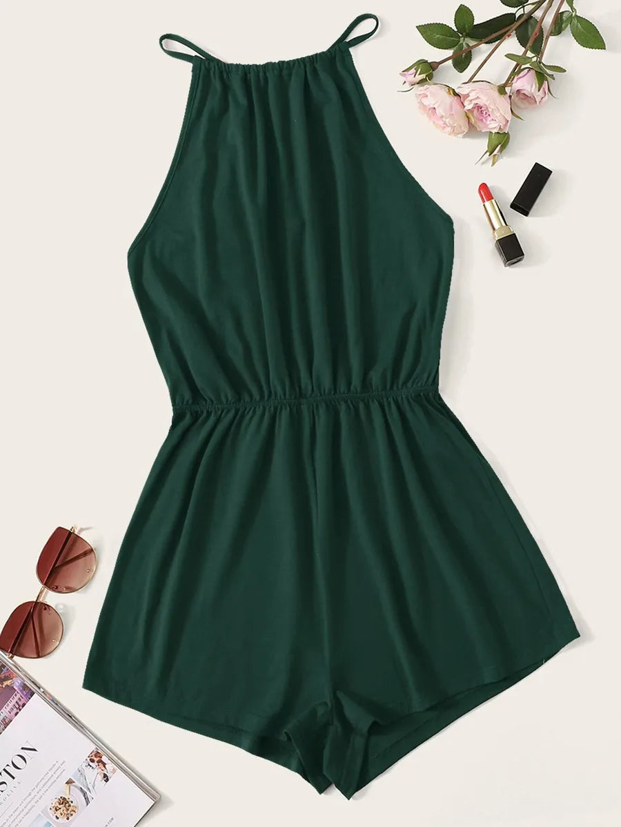solid keyhole back  halter romper Periwinkley Shop