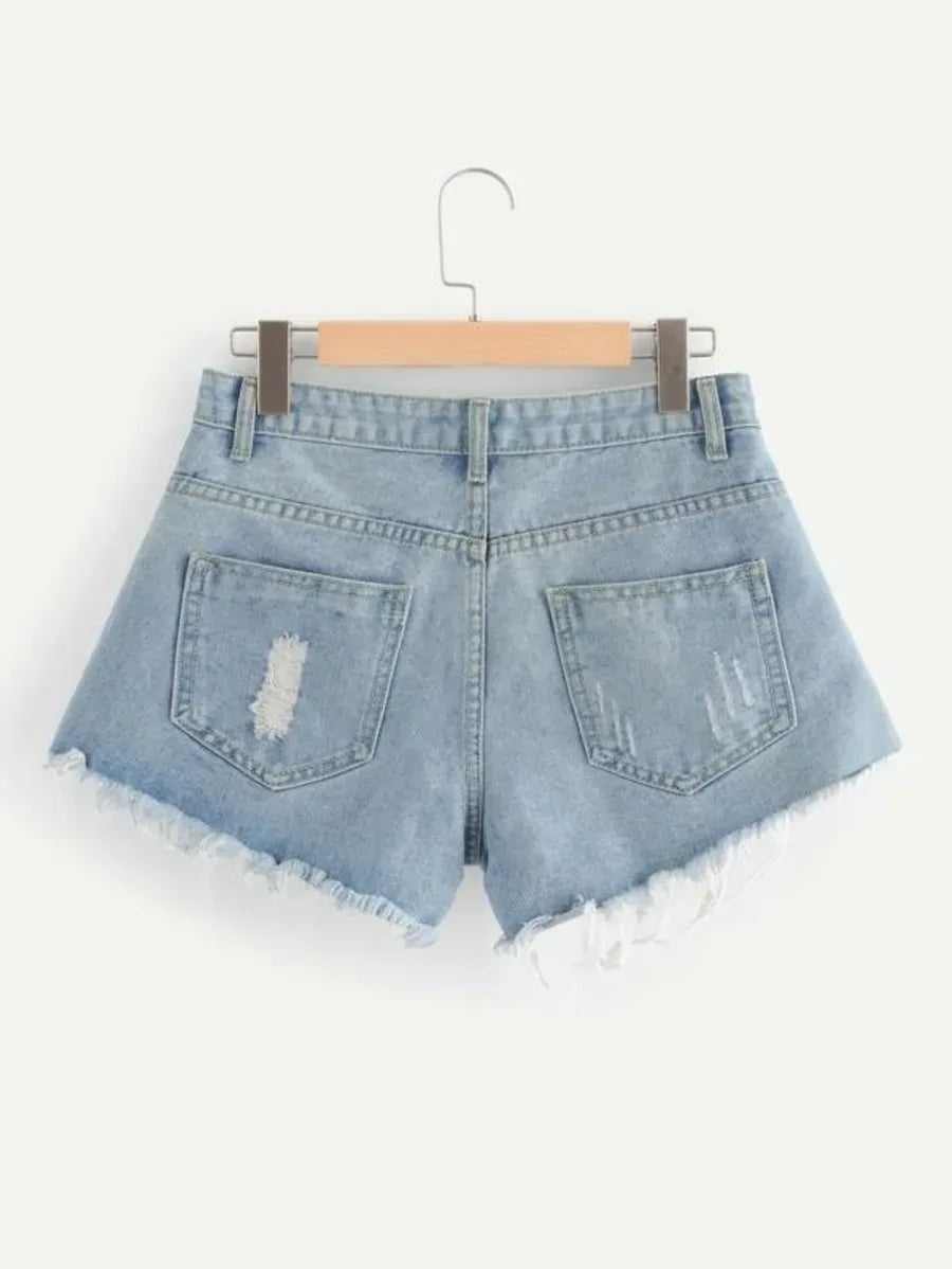 Button Fly Distressed Denim Shorts Periwinkley Shop