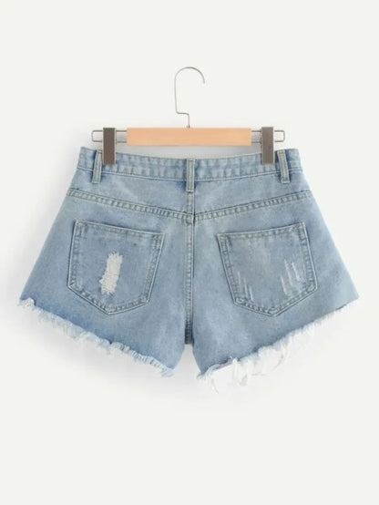Button Fly Distressed Denim Shorts Periwinkley Shop