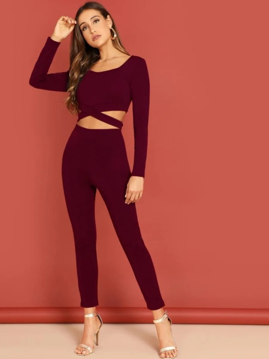Cross Strap Detail Open Midriff Skinny Jumpsuit Periwinkley Shop