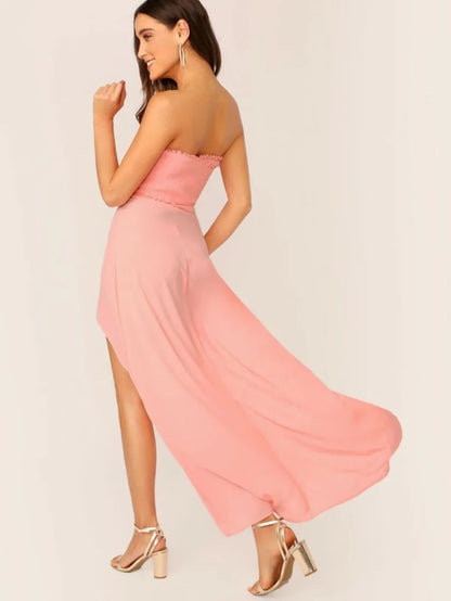 Frill Trim Smocked Split Hem Tube Dress Periwinkley Shop