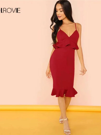 Ruffle Hem Peplum Cami Dress Periwinkley Shop