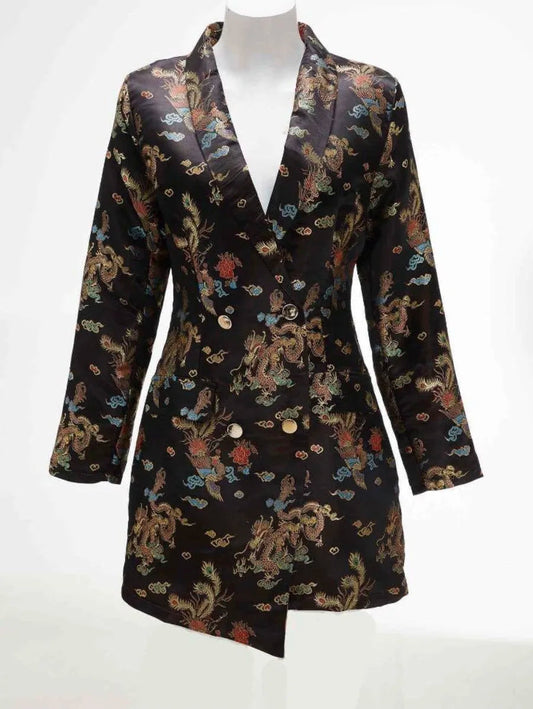 Dragon Jaquard Shawl Collar Blazer Dress Periwinkley Shop