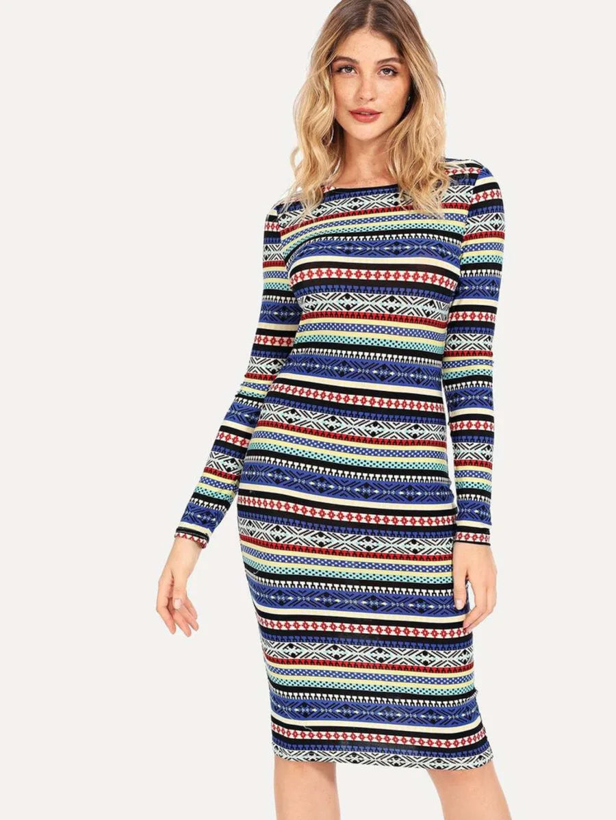 Aztec Striped Pencil Dress Periwinkley Shop