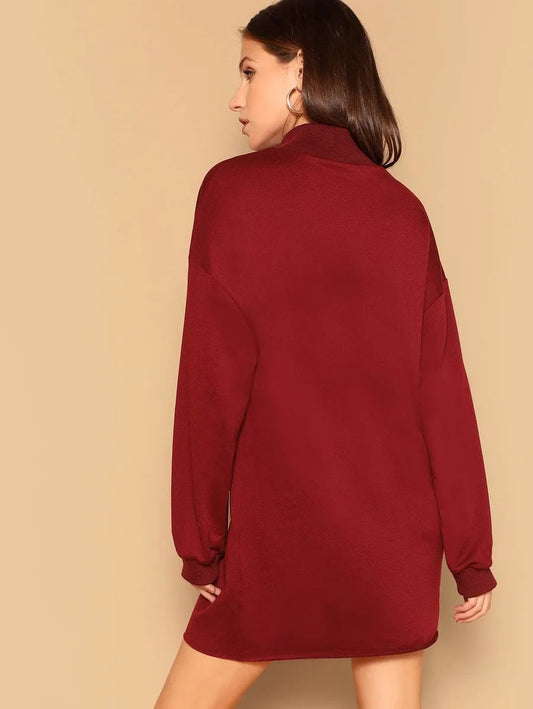 letter print high neck raw hem longline pullover Periwinkley Shop