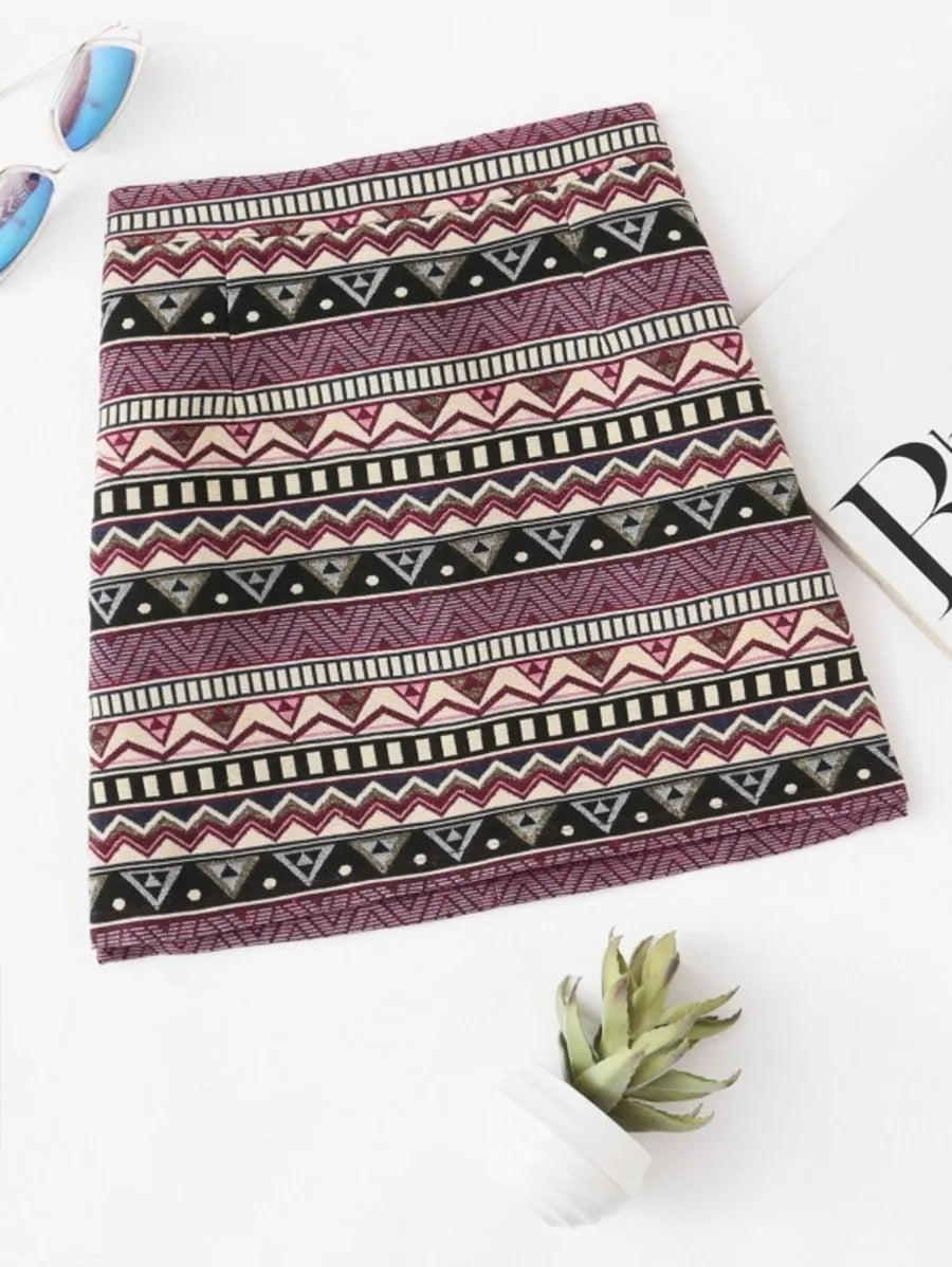 Zip Up Back Geo Print Skirt Periwinkley Shop