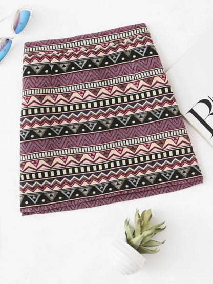 Zip Up Back Geo Print Skirt Periwinkley Shop