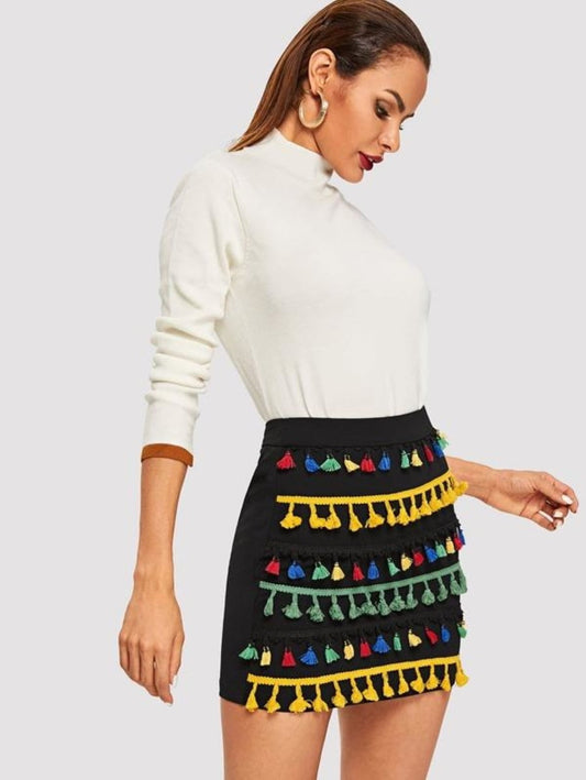 Tassel Detail Bodycon Skirt Periwinkley Shop