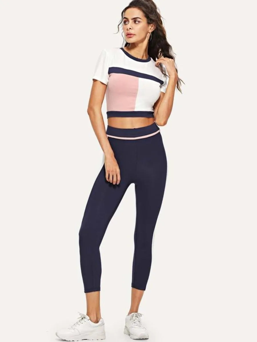 Color Block Crop Tee & Leggings Set Periwinkley Shop