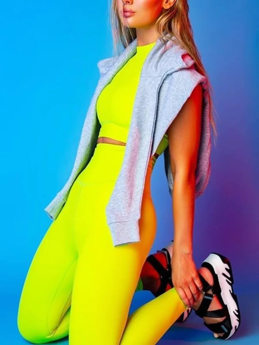 Green Neon Halter vest crop top and Leggings set Periwinkley Shop