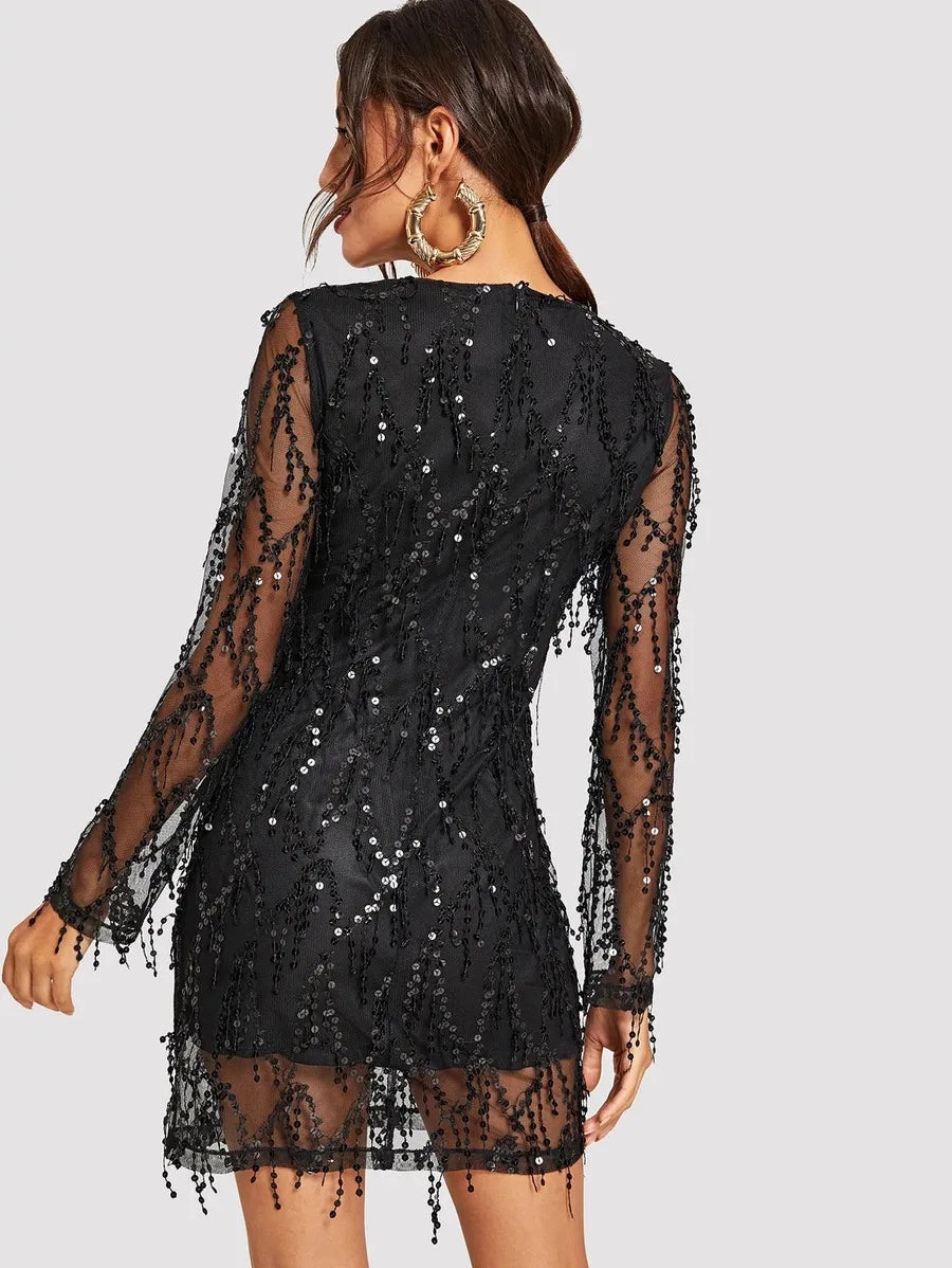 SEQUIN MESH OVERLAY DRESS Periwinkley Shop