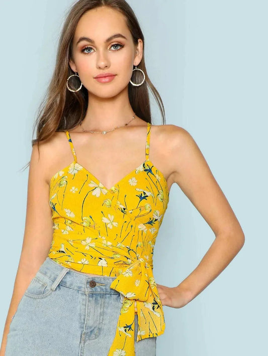 knot side floral wrap cami top Periwinkley Shop