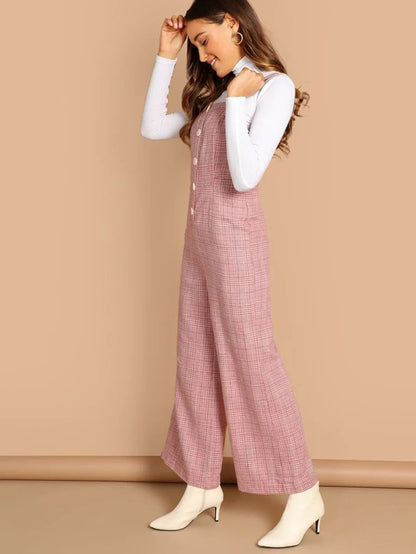Wide Leg Button Up Plaid Jumpsuit Periwinkley Shop