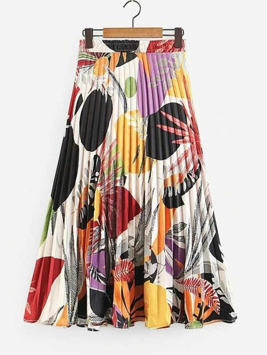 Foliage Print Pleated Skirt Periwinkley Shop