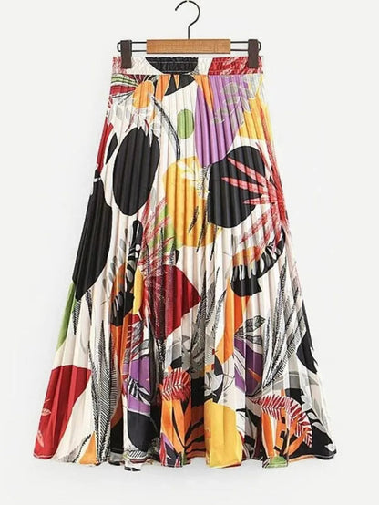 Foliage Print Pleated Skirt Periwinkley Shop
