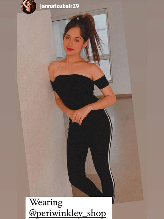 Off Shoulder Contrast Binding Side Fitted Jumpsuit Periwinkley Shop