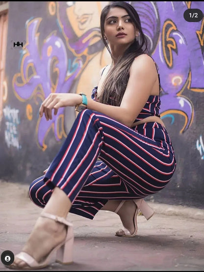 Striped Bustier Cami Top & Trousers Co-Ord Periwinkley Shop