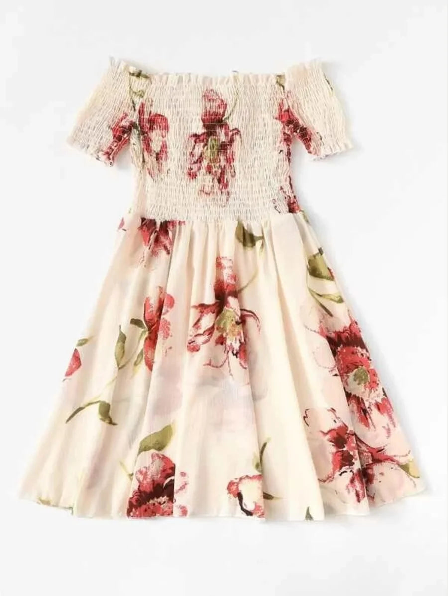 Off Shoulder Pleated Tie Neck Dress Periwinkley Shop