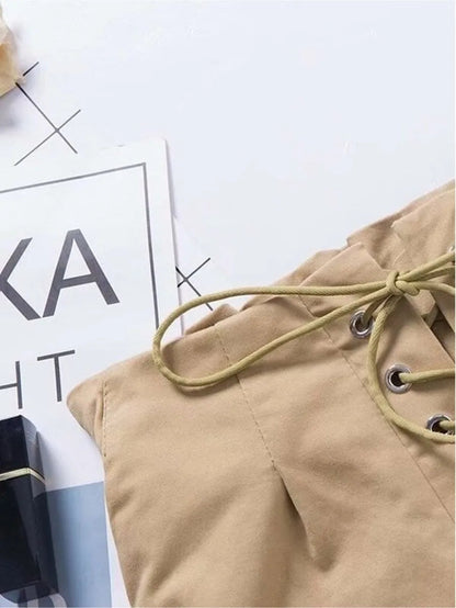 Frill Trim Lace-Up Pants Periwinkley Shop