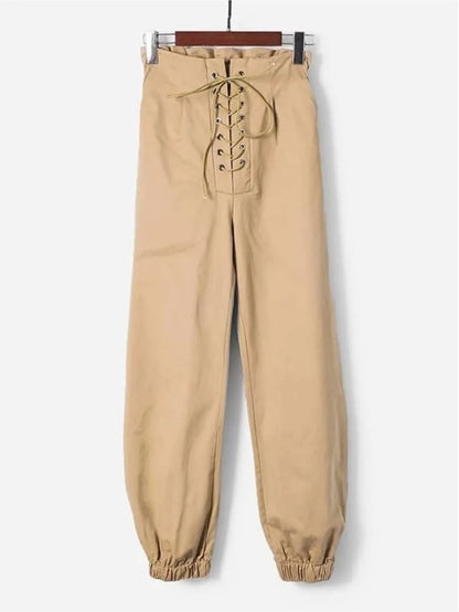 Frill Trim Lace-Up Pants Periwinkley Shop