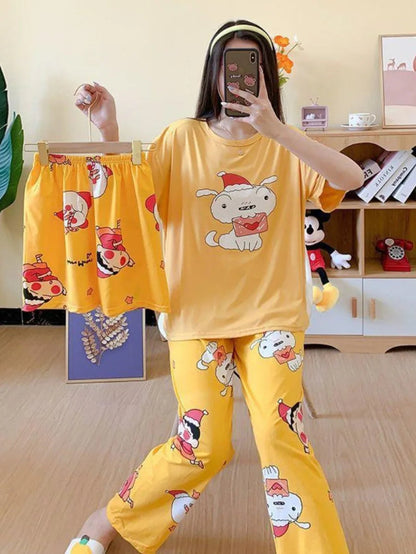 cartoon print pajama set of three pieces Periwinkley Shop