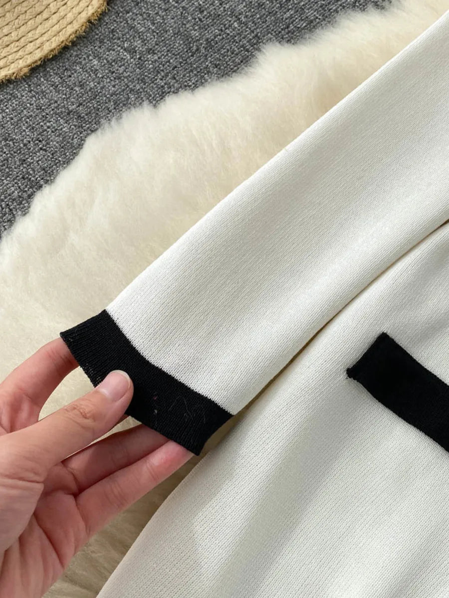 gold button detail contrast trim pencil dress Periwinkley Shop