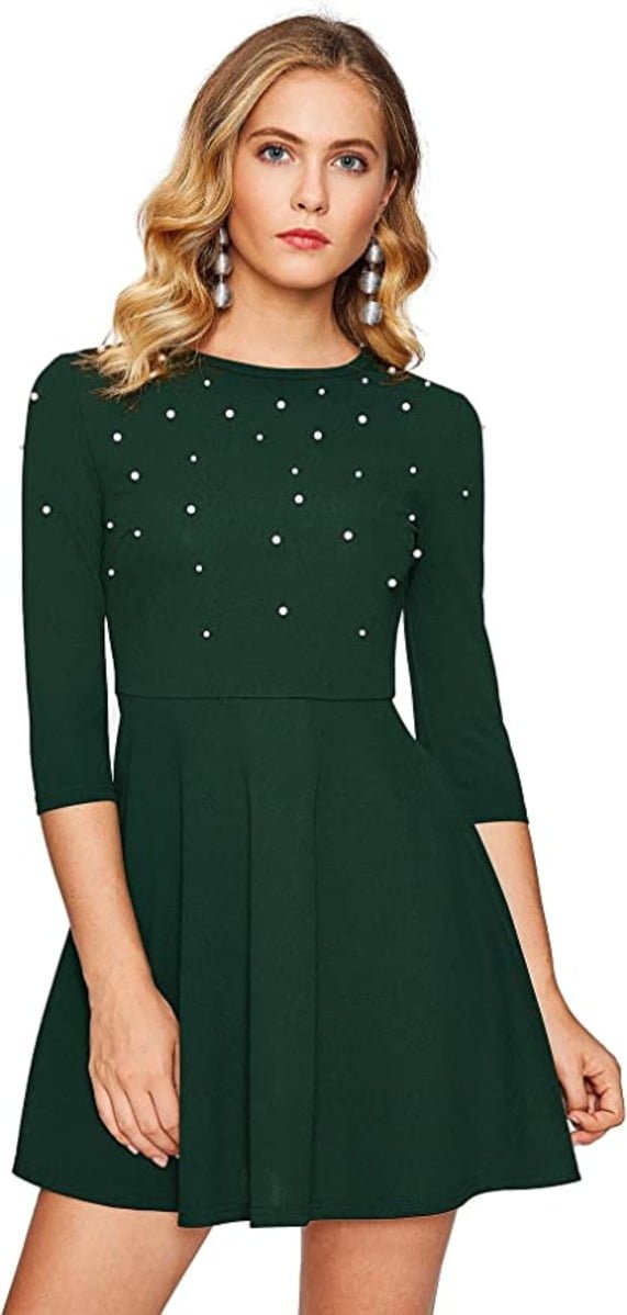 Faux Pearl Embellished Skater Dress Periwinkley Shop