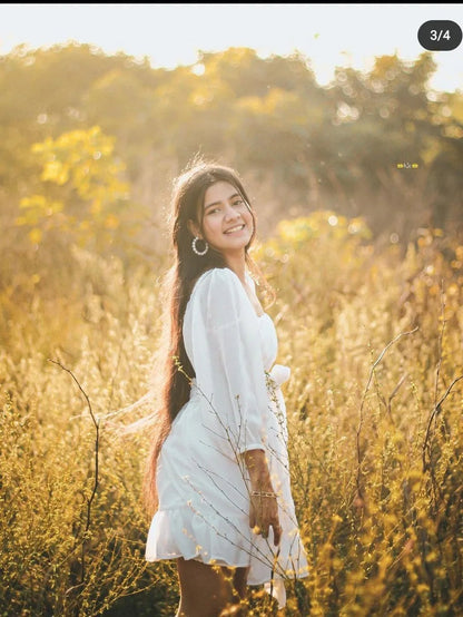 White ruffle georgette dress -Preorder Periwinkley Shop