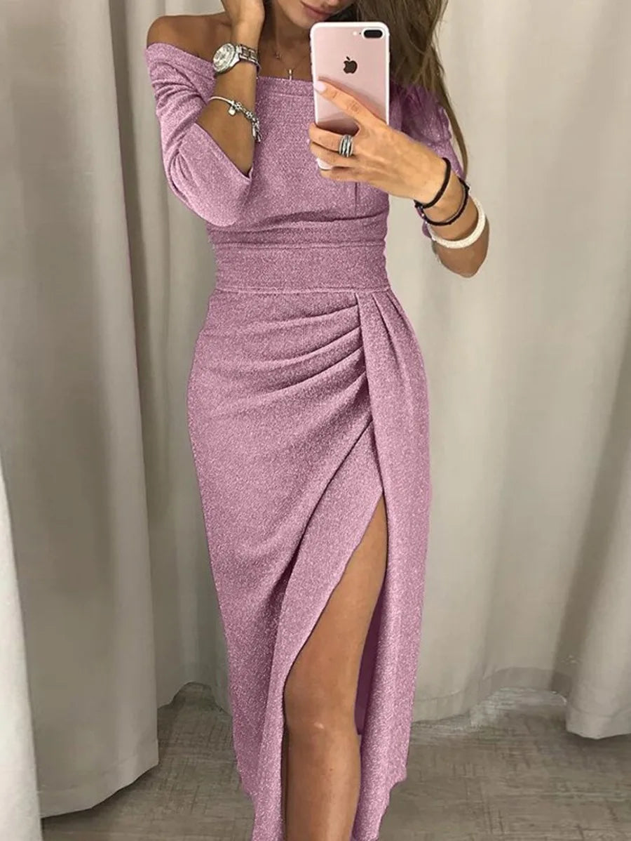 Sequin Swarp Off Shoulder Long Sleeve Dress Periwinkley Shop