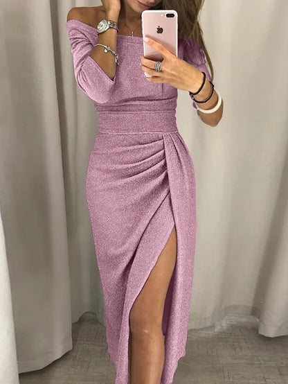 Sequin Swarp Off Shoulder Long Sleeve Dress Periwinkley Shop