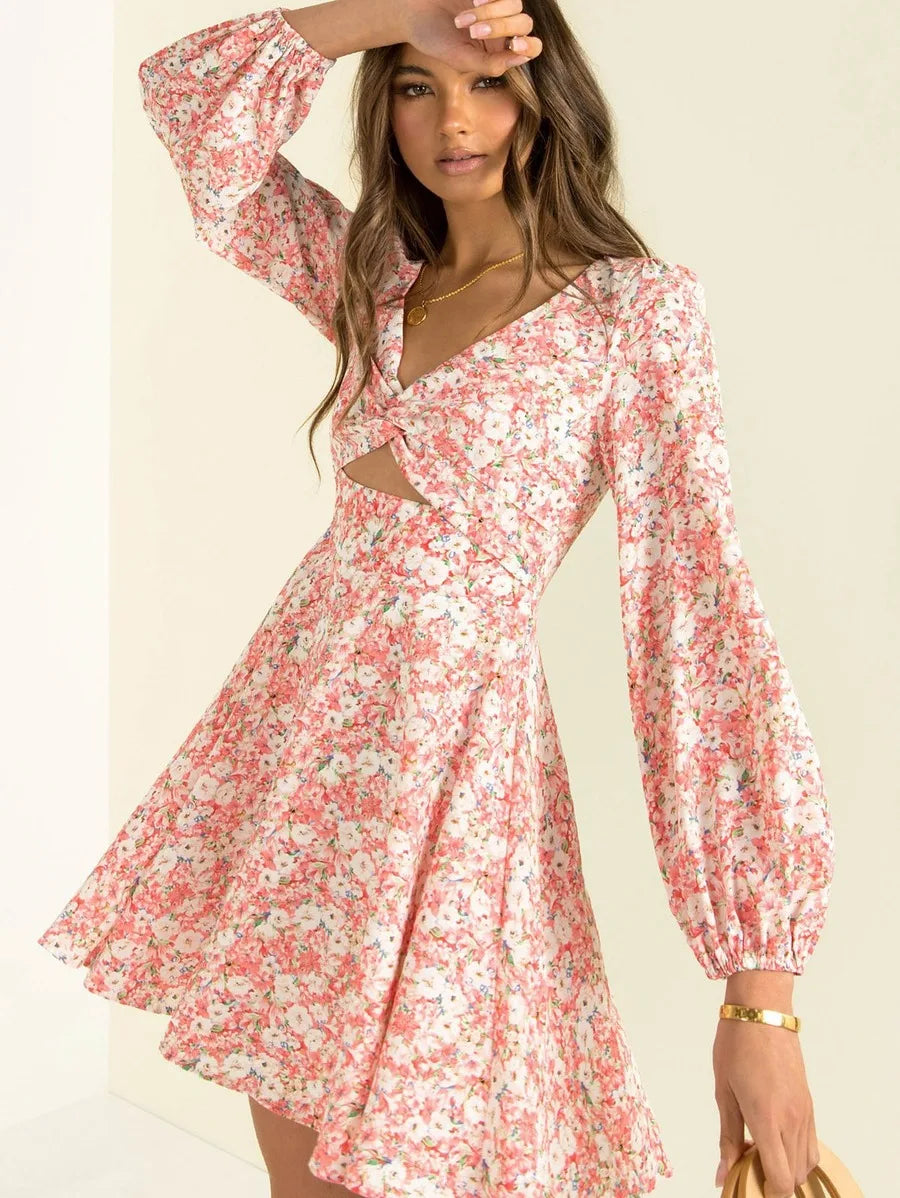 pretty floral printed pink  dress Periwinkley Shop