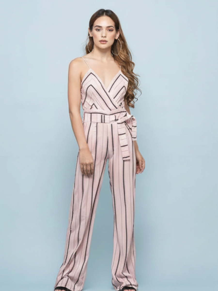 Pink striped cami  jumpsuit