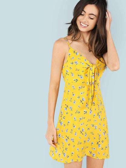 Knot Cutout Front Floral Cami Dress Periwinkley Shop