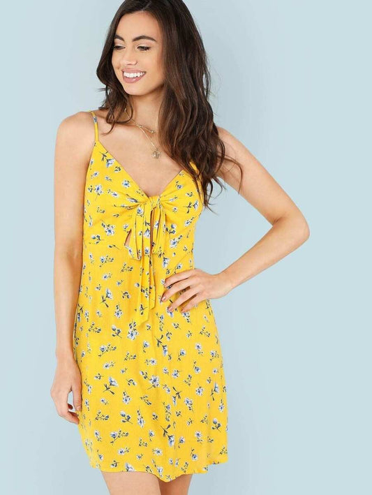 Knot Cutout Front Floral Cami Dress Periwinkley Shop