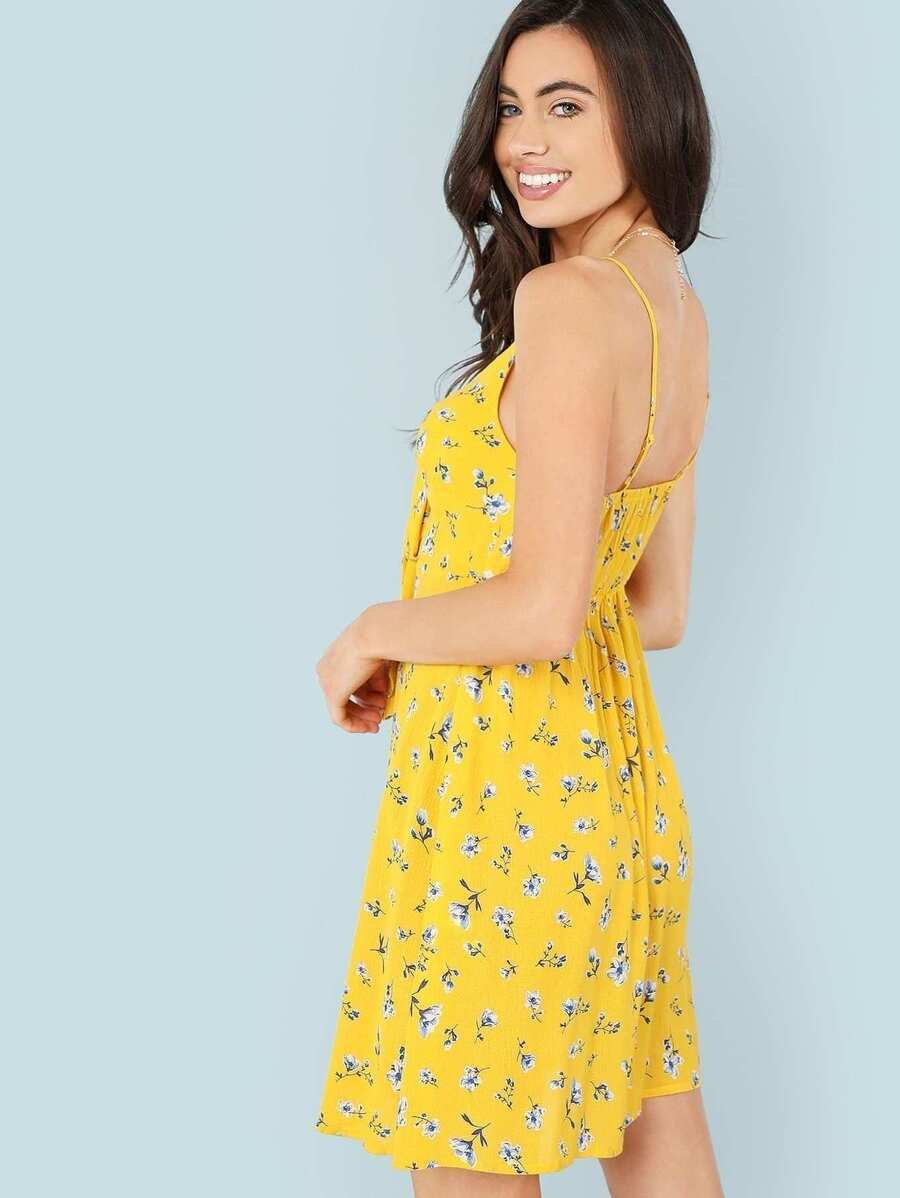 Knot Cutout Front Floral Cami Dress Periwinkley Shop