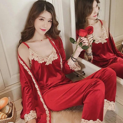 Emily Summer Pajama 5 Piece loungewear, Night suit Set -Burgundy