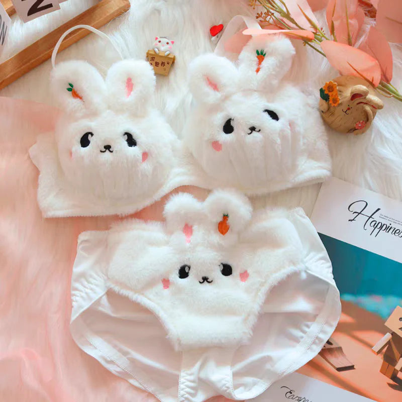 Bunny plush lingerie set -White Periwinkley Shop