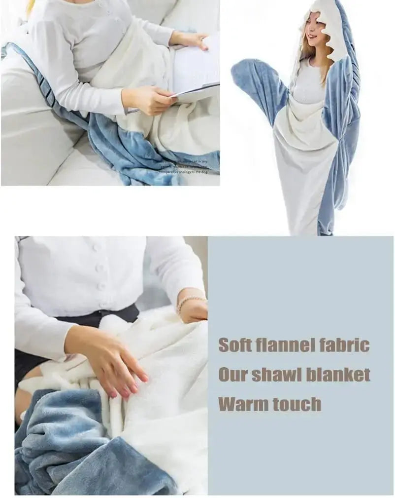 Cartoon Shark Blanket Hoodie -Blue Periwinkley Shop