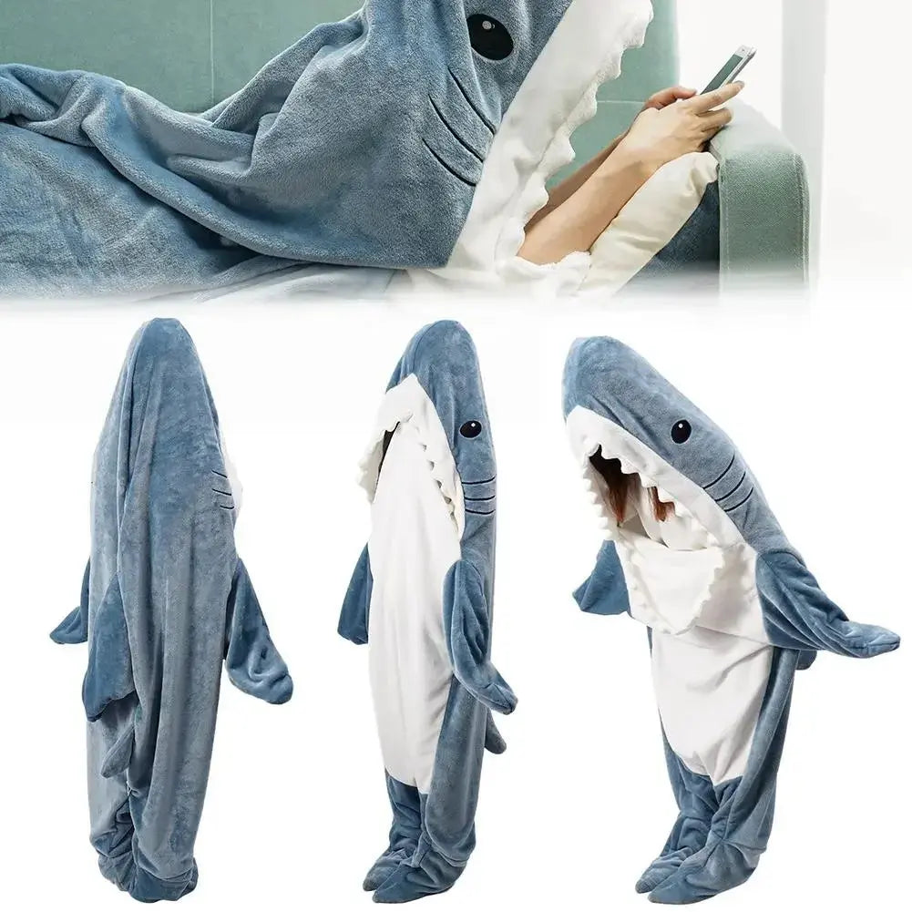 Cartoon Shark Blanket Hoodie -Blue Periwinkley Shop