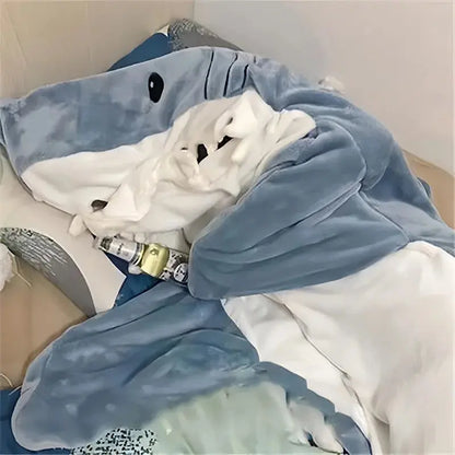 Cartoon Shark Blanket Hoodie -Blue Periwinkley Shop