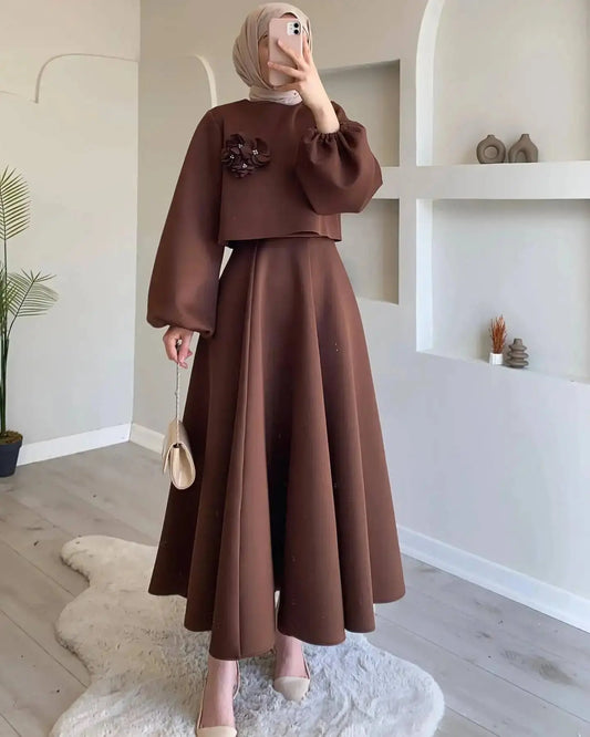 Noir Bloom Modest Co-Ord Set -Brown Periwinkley Shop