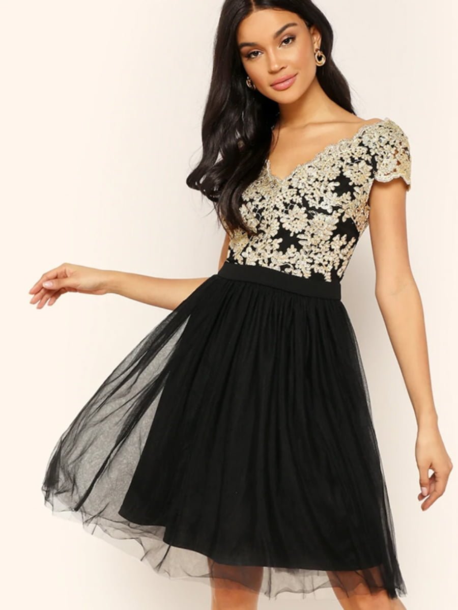 Floral Embroidery Mesh Overlay Dress Periwinkley Shop